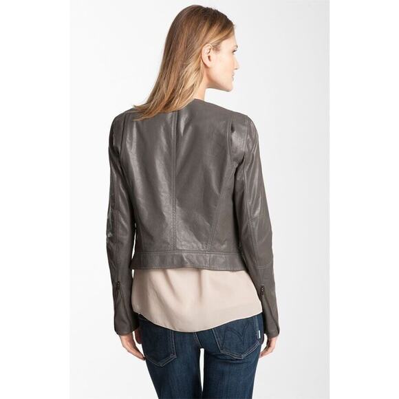 Theory Black Leather Fida Crop Front Zip Biker Jacket Size Large $815 Womens Sz - Picture 9 of 10